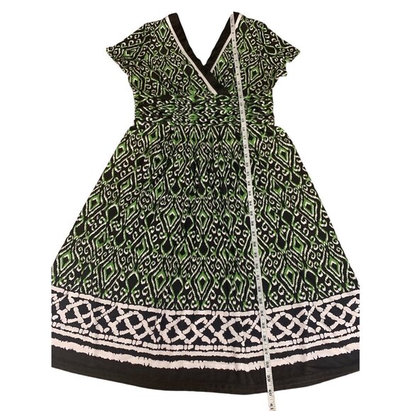 Studio I Womens Green & Black Geometric Print Short Sleeve Dress Size 12 - Picture 5 of 8